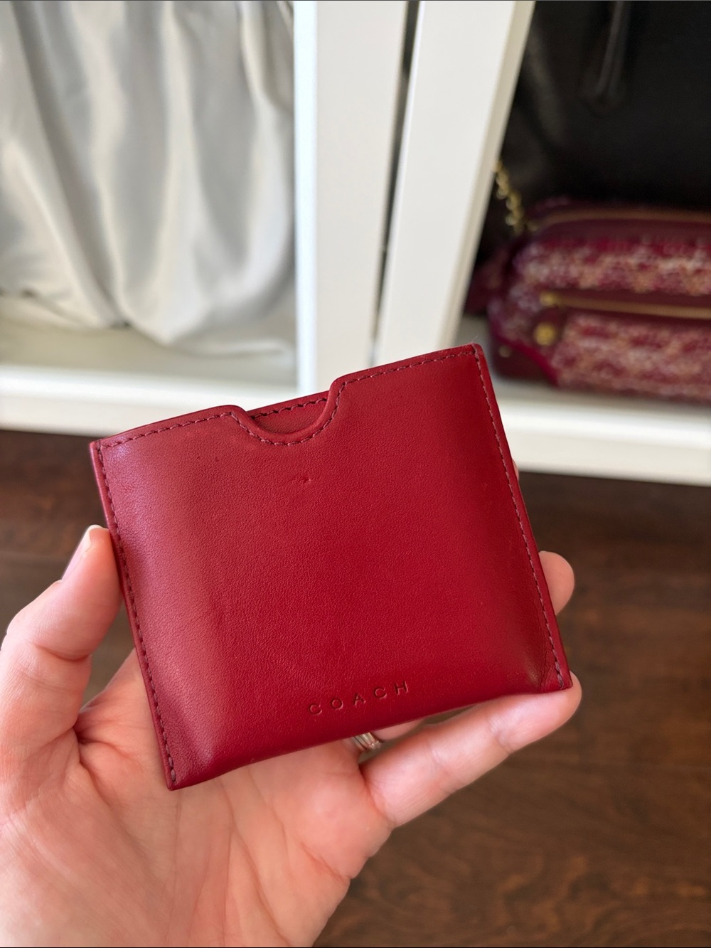 Rare Vintage Coach Red Leather Pocket Slip Double-Sided Mirror